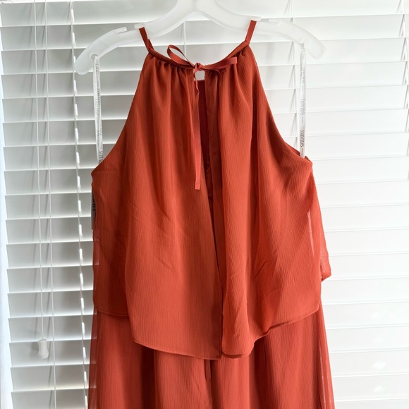 NWT David's Bridal Sienna orange high neck long chiffon dress size 10 - Picture 5 of 15